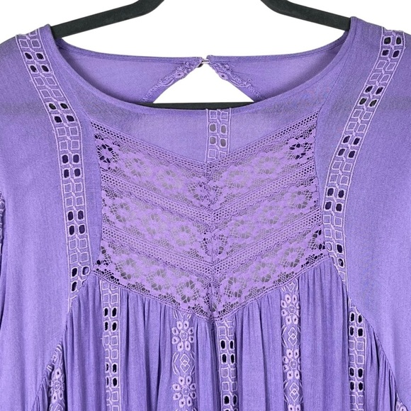 Free People Kiss Kiss Embroidered Purple Amethyst Eyelet Tunic Dress Size Medium - Picture 6 of 15